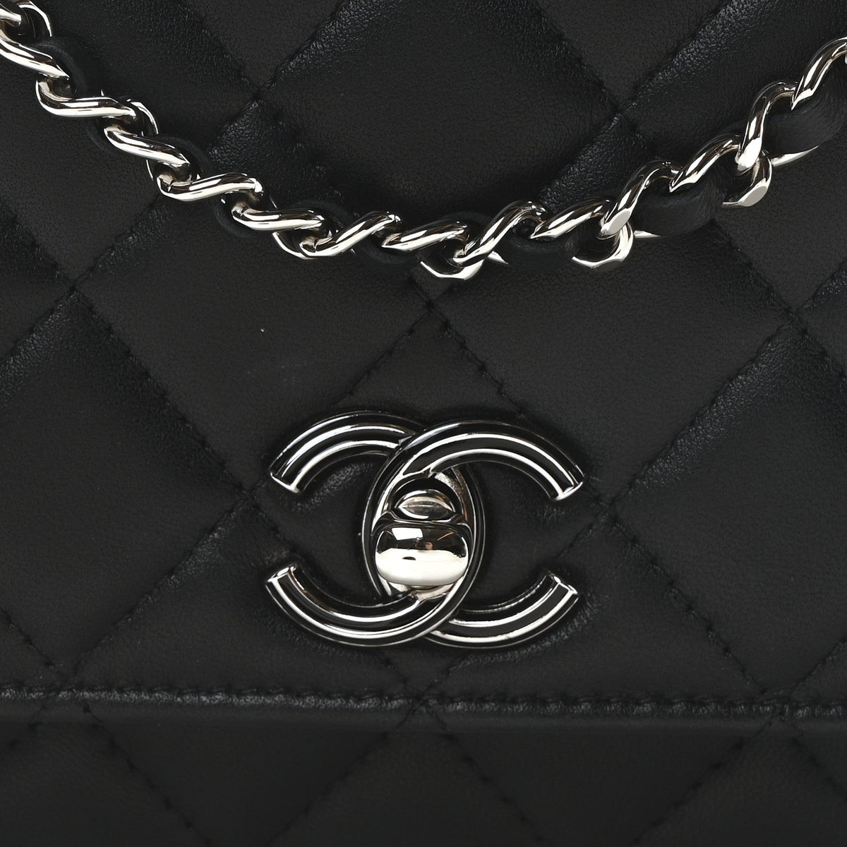 Lambskin Quilted Metal Top Handle Wallet On Chain WOC Black