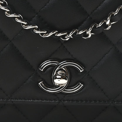 Lambskin Quilted Metal Top Handle Wallet On Chain WOC Black