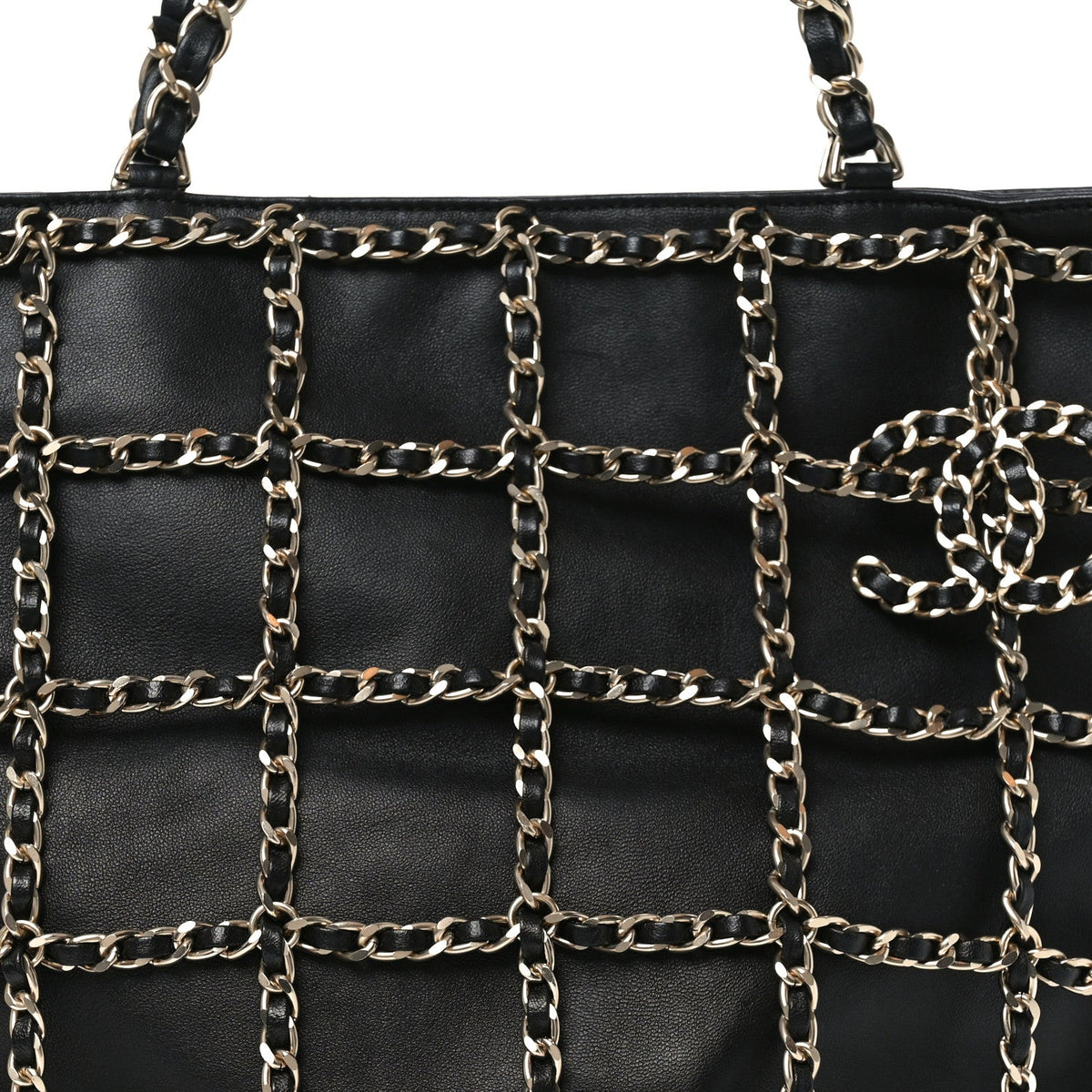 Lambskin Large Shopping Chain Tote Black