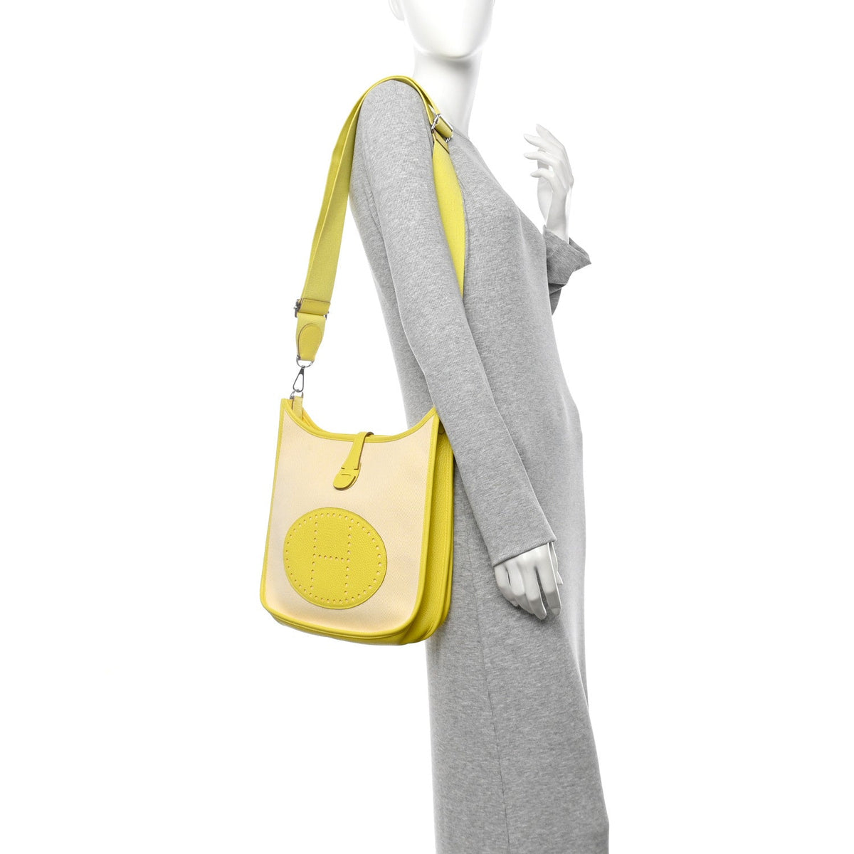 Toile H Taurillon Clemence Evelyne III PM Ecru Citron Lime