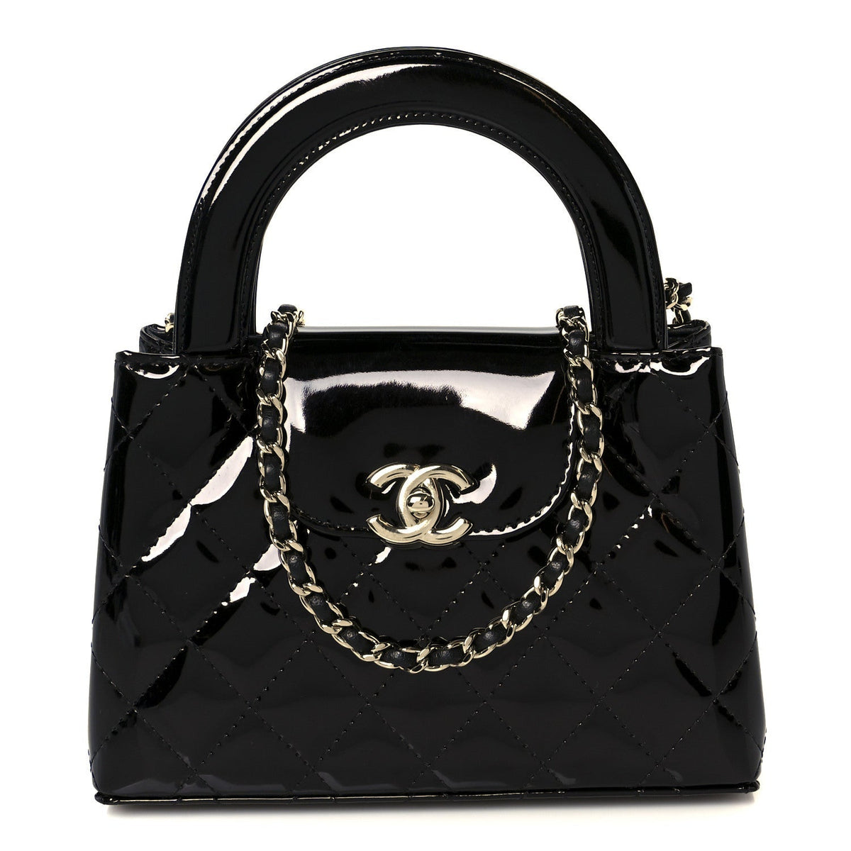 Mirror Calfskin Quilted Nano Kelly Shopper Black