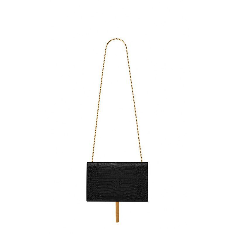 Saint Laurent Medium Kate Tassel Chain Bag In Black Crocodile Em