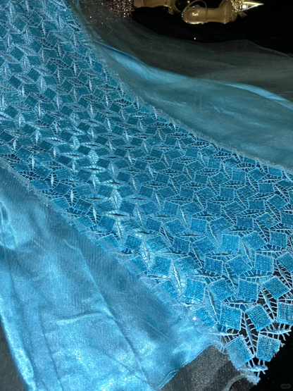 Vintage Blue Mermaid Beaded Lace Satin Prom Dress Party Evening Dress SH5897