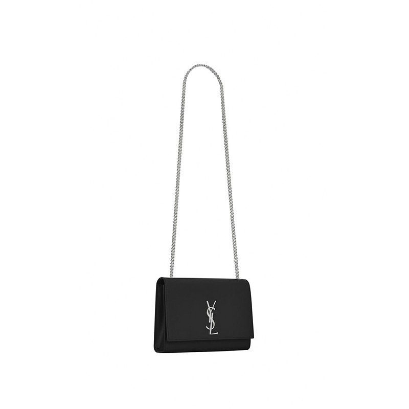 Saint Laurent Large Kate Chain Bag In Black Textured Leather