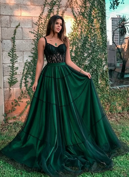 Stylish green tulle long prom dress, green evening dress KS2533