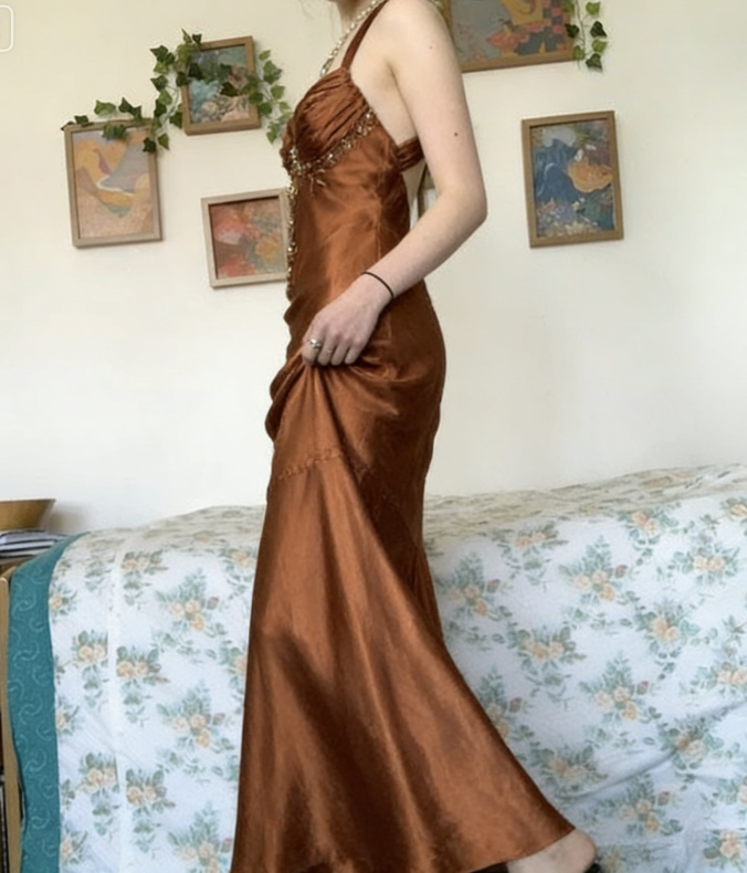 Vintage Halter V Neck  Beaded Appliques 90s Prom Dress Mermaid Evening Dress SH1132