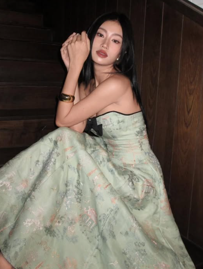Vintage A Line Strapless Print Floral Green Satin Long Prom Dress Graduation Prom Dress SH5300