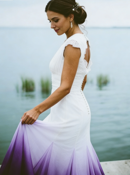 V neck Ombre Formal Prom Dress, A Line Wedding Party Gown T1824