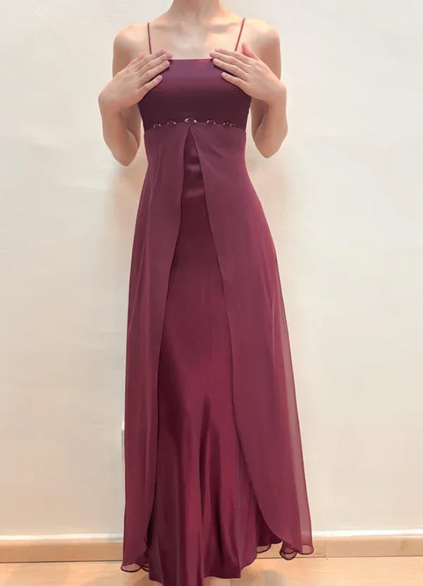 Vintage Baby Blue A Line Straps Chiffon Satin Prom Dress Evening Dress SH5663