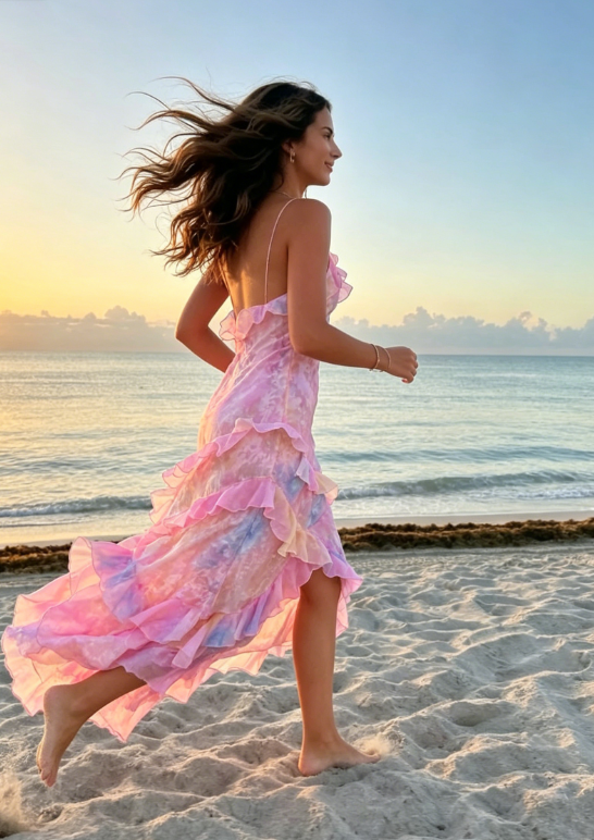Unique Pink Ruffles Long Prom Dress Evening Dress SH978