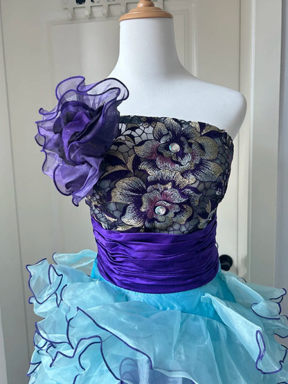 Stunning Homecoming Dress Strapless Pleated Cascade Flower Back to School Outfits Party Dress  D6483