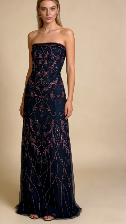 Vintage Prom Dress Strapless Beadings Long Evening Gala Dress Birthday Party Outfits  MD7448