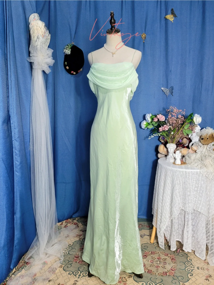 Vintage Black Simple Mermaid Spaghetti Strap Chiffon Satin Prom Dress Outfits SH4955