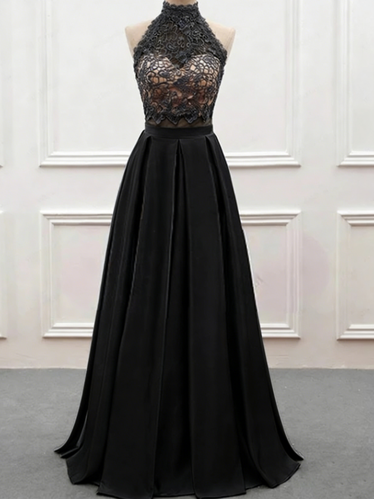 A Line High Neck Prom Dress Backless Two Pieces Formal Evening Dresses Gala Gown M2571
