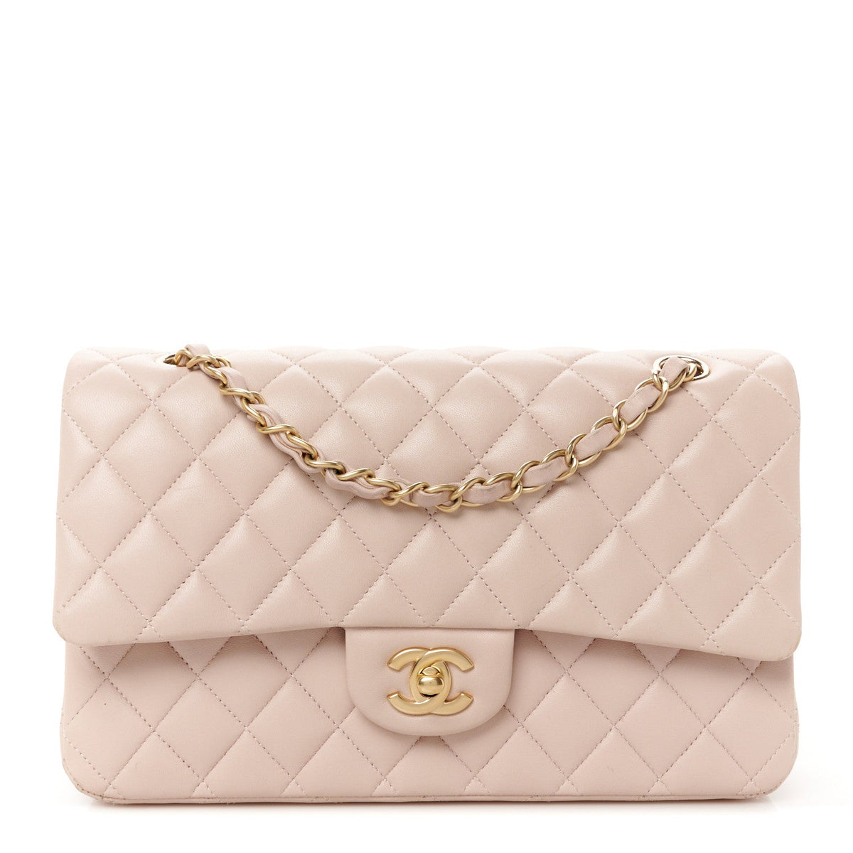 Lambskin Quilted Medium Double Flap Light Pink