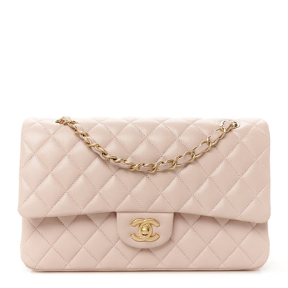 Lambskin Quilted Medium Double Flap Light Pink