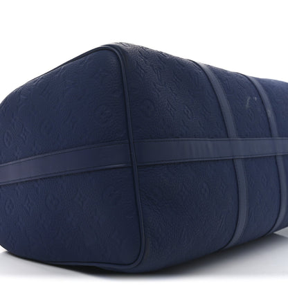 Embossed Calfskin Monogram Shadow Keepall Bandouliere 50 Navy Blue