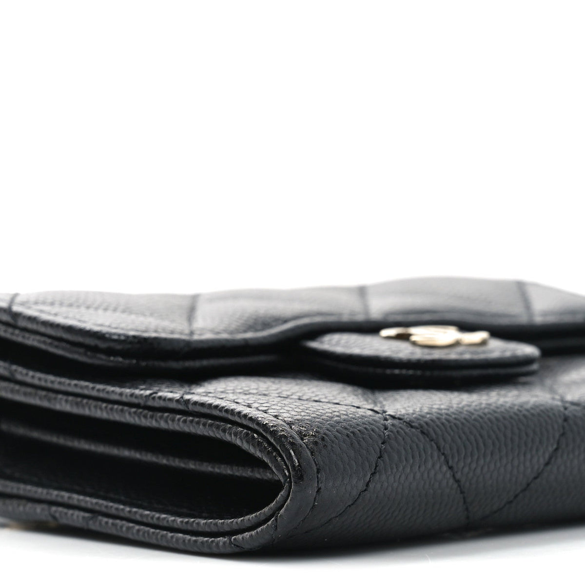 Caviar Quilted Flap Card Holder On Chain Black