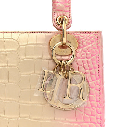 Metallic Alligator Gradient Small Lady Dior Pink