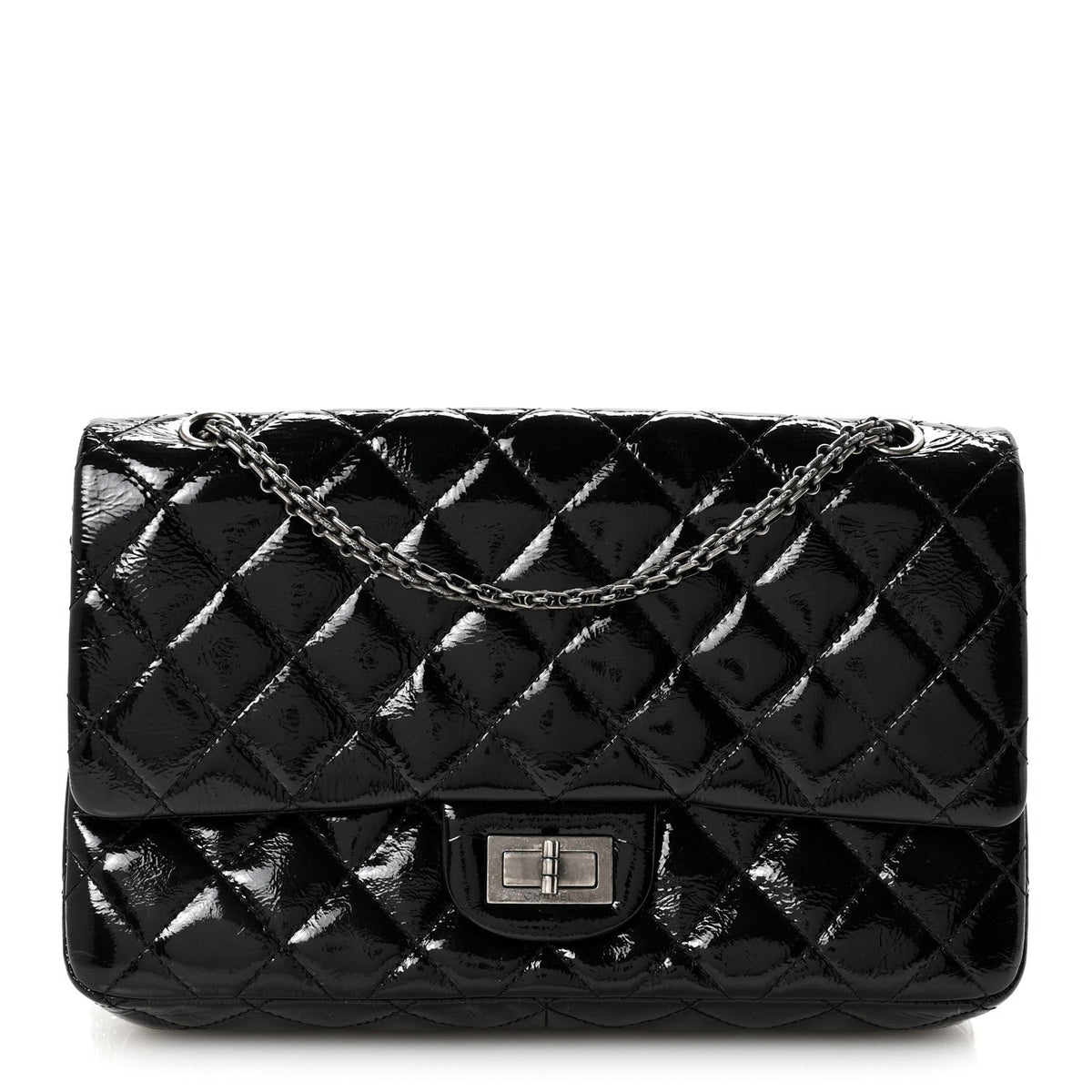 Distressed Patent Quilted 2.55 Reissue 227 Flap Black