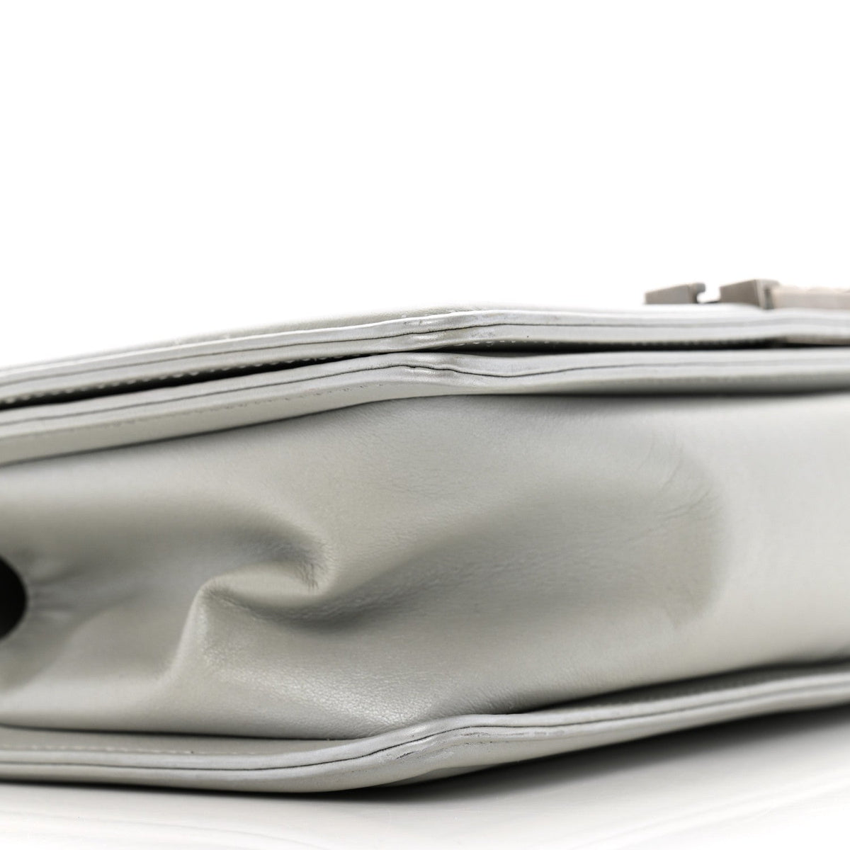 Metallic Lambskin Quilted Medium Boy Flap Silver