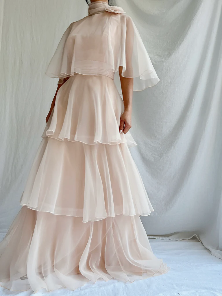Modest High Neck A-Line Chiffon Layers Elegant Long Formal Party Dress, D782
