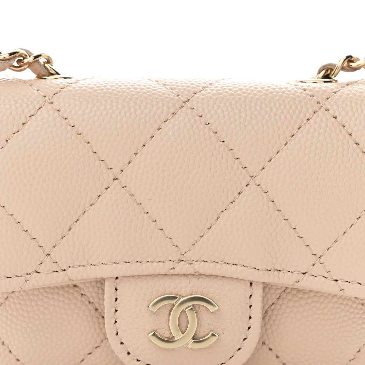 Caviar Quilted Mini Chain Belt Bag Light Beige