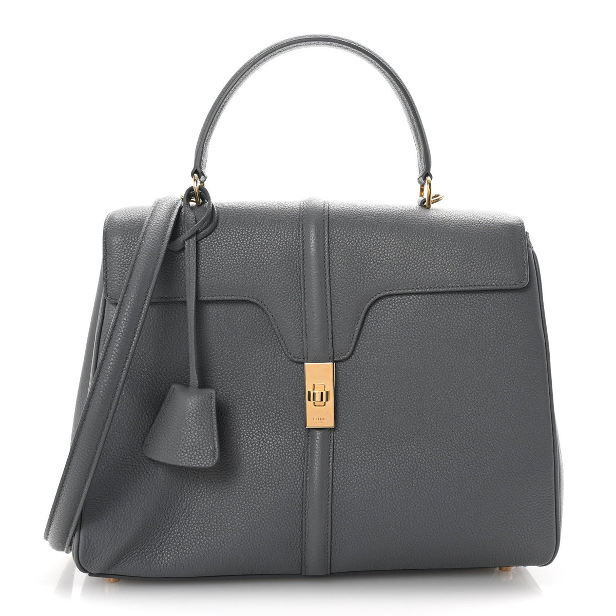 Grained Calfskin Medium 16 Top Handle Bag Grey