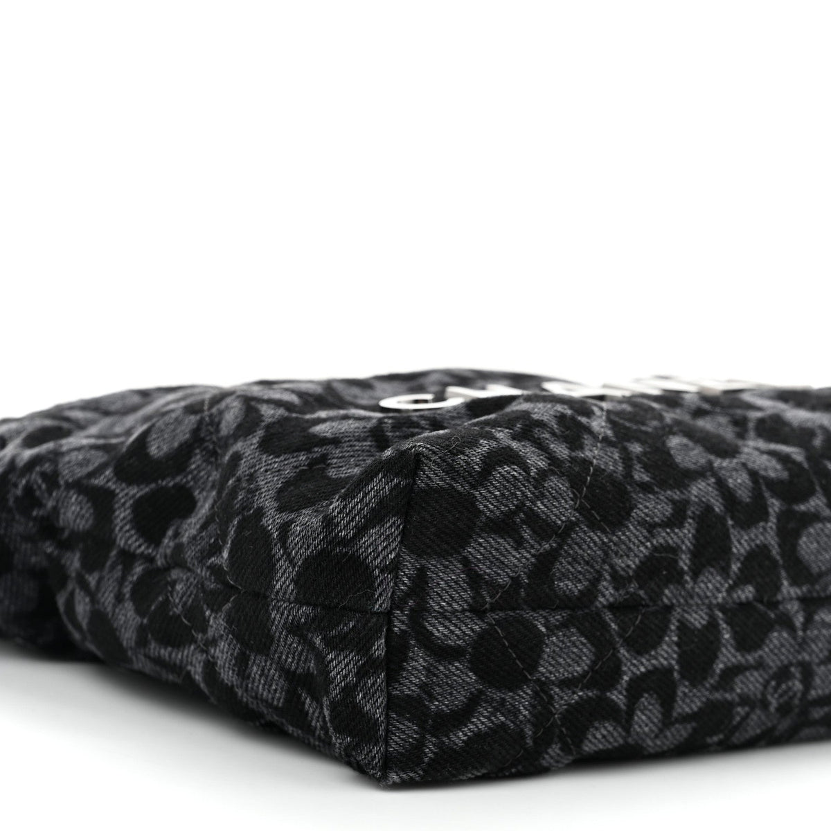 Denim Quilted Floral Print Mini Chanel 22 Black Grey
