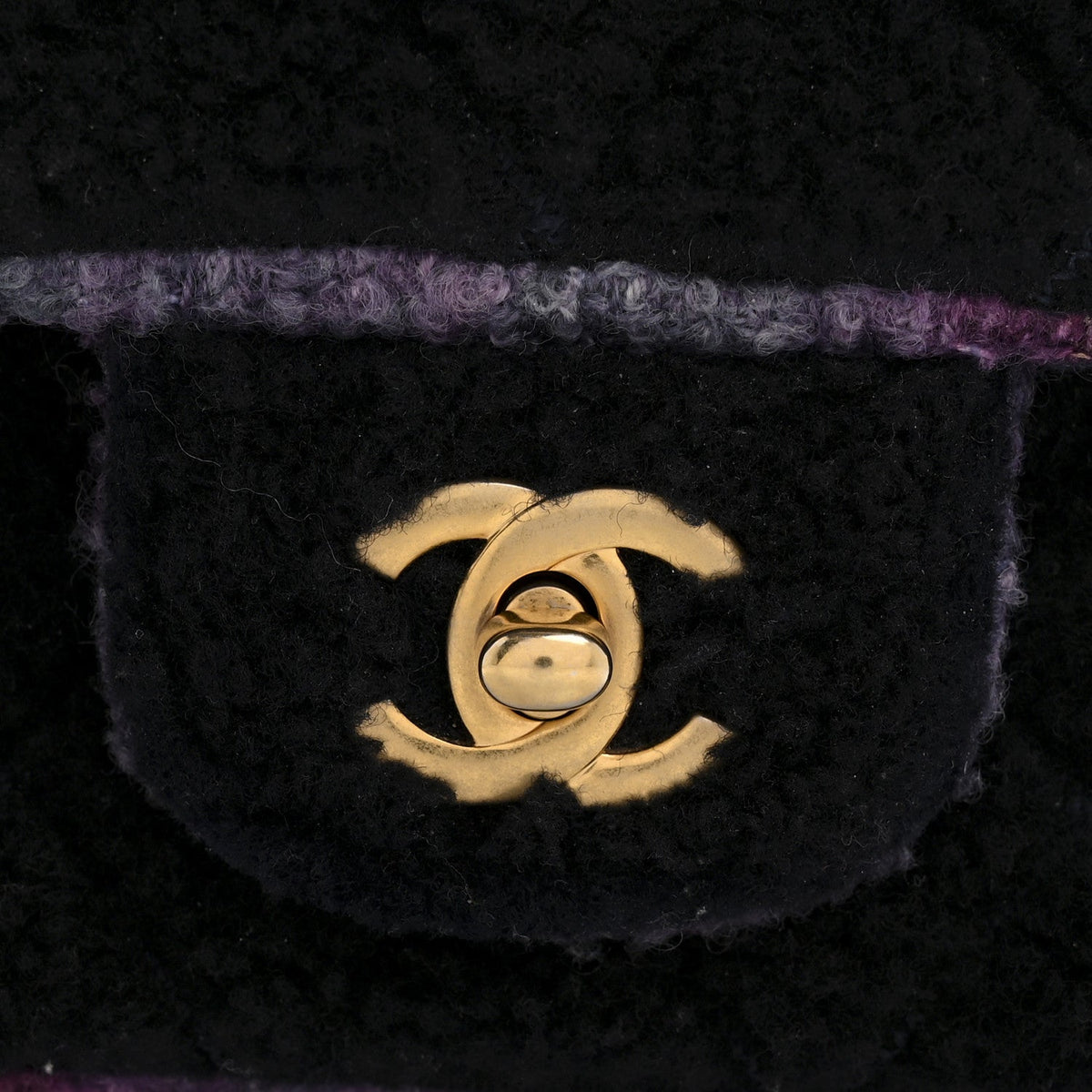 Shearling Tweed Quilted Mini Square Flap Bag Purple