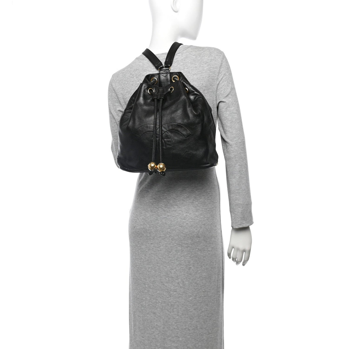 Lambskin CC Drawstring Backpack Black