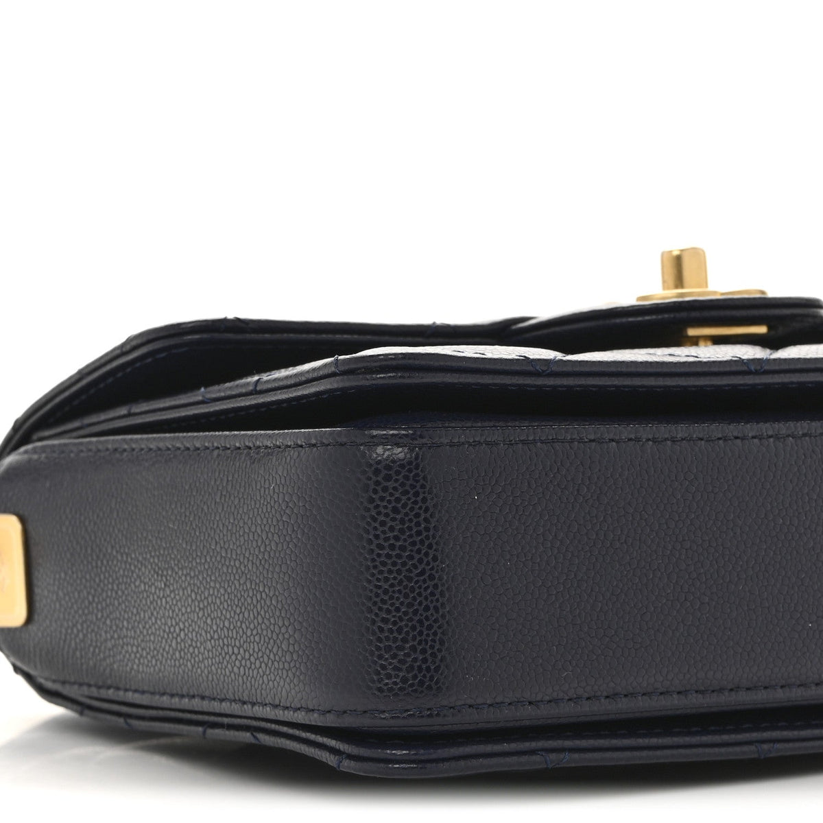 Shiny Caviar Quilted Mini Top Handle Flap Navy Blue