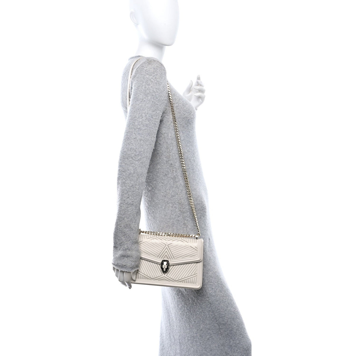 Nappa Serpenti Forever Chain Diamond Blast Shoulder Bag Ivory Gold