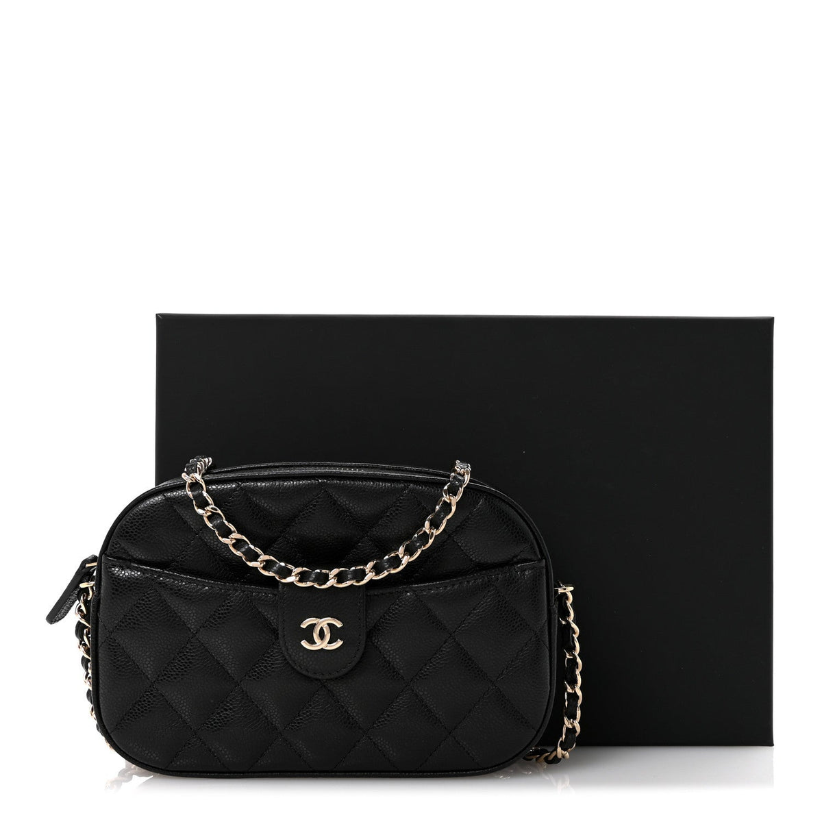 Caviar Quilted Chain Camera Bag Black