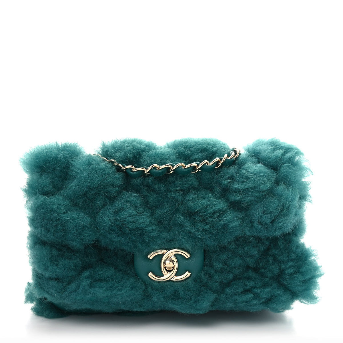 Shearling Lambskin Quilted Flap Green