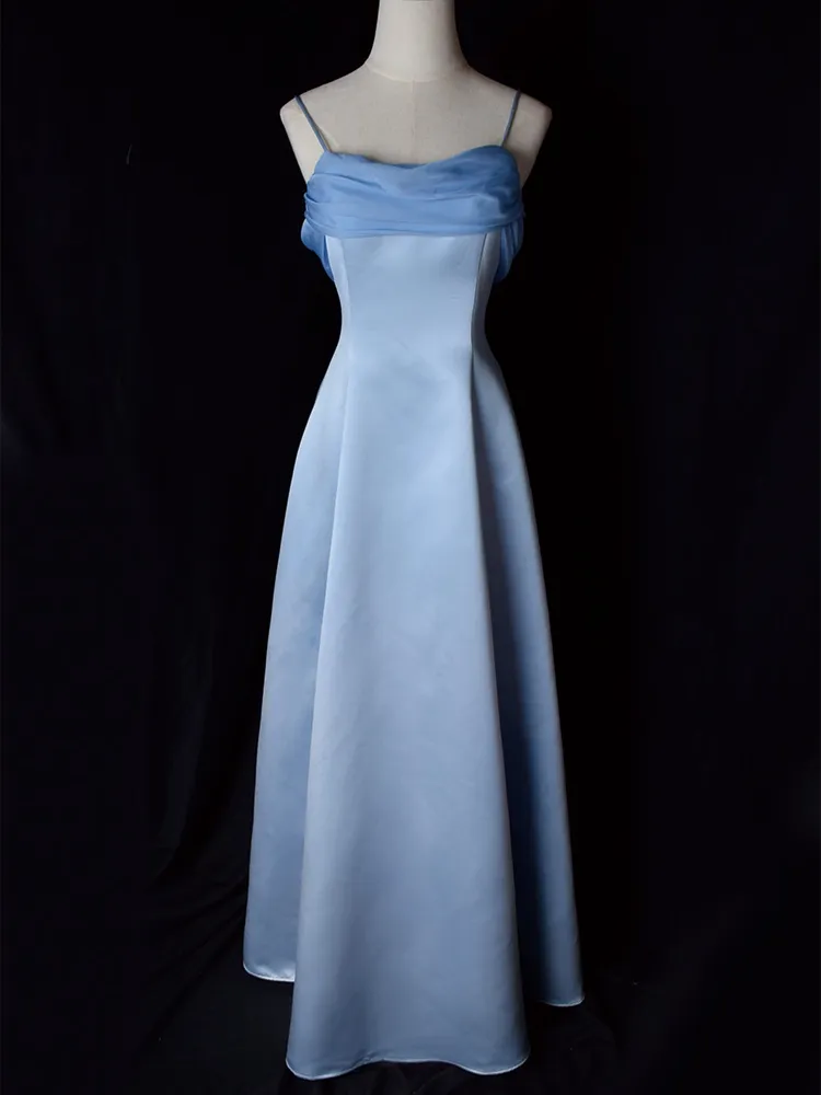 Lilac Spaghetti Straps A-Line Long Party Dress Vintage Evening Gown MD7568
