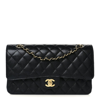 Caviar Quilted Medium Double Flap Black