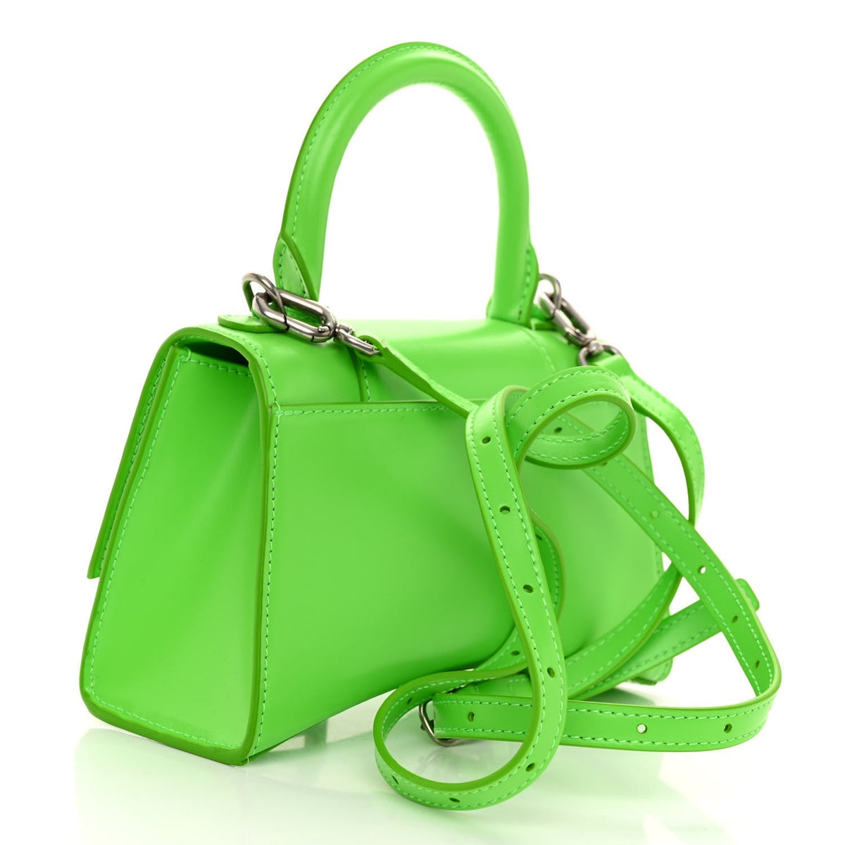 Shiny Box Calfskin Hourglass Top Handle Bag XS Fluo Green