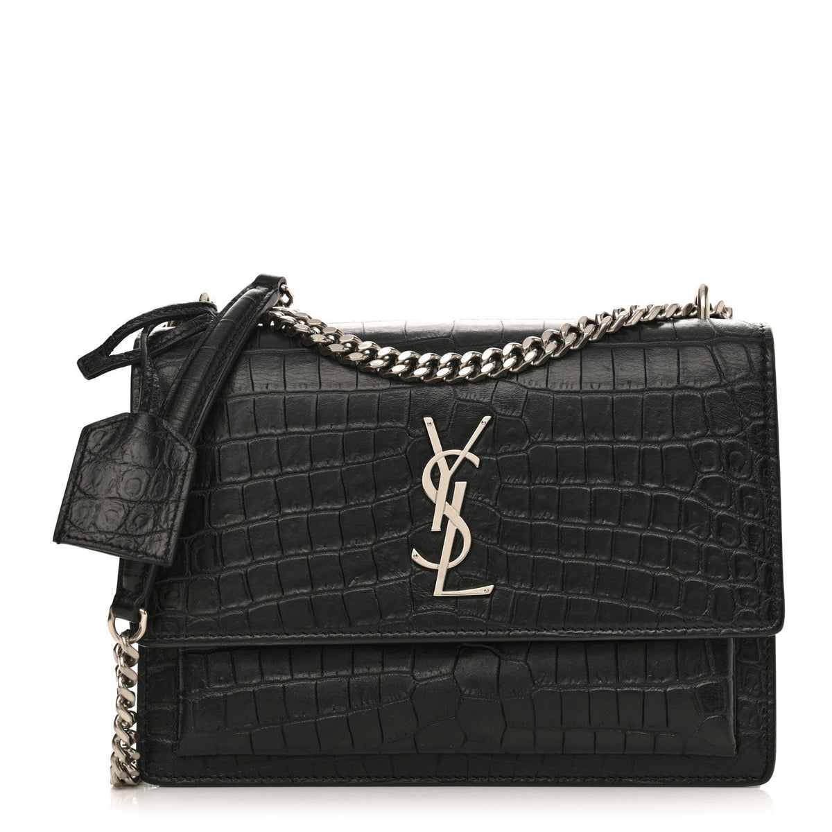 Calfskin Crocodile Embossed Medium Monogram Sunset Black