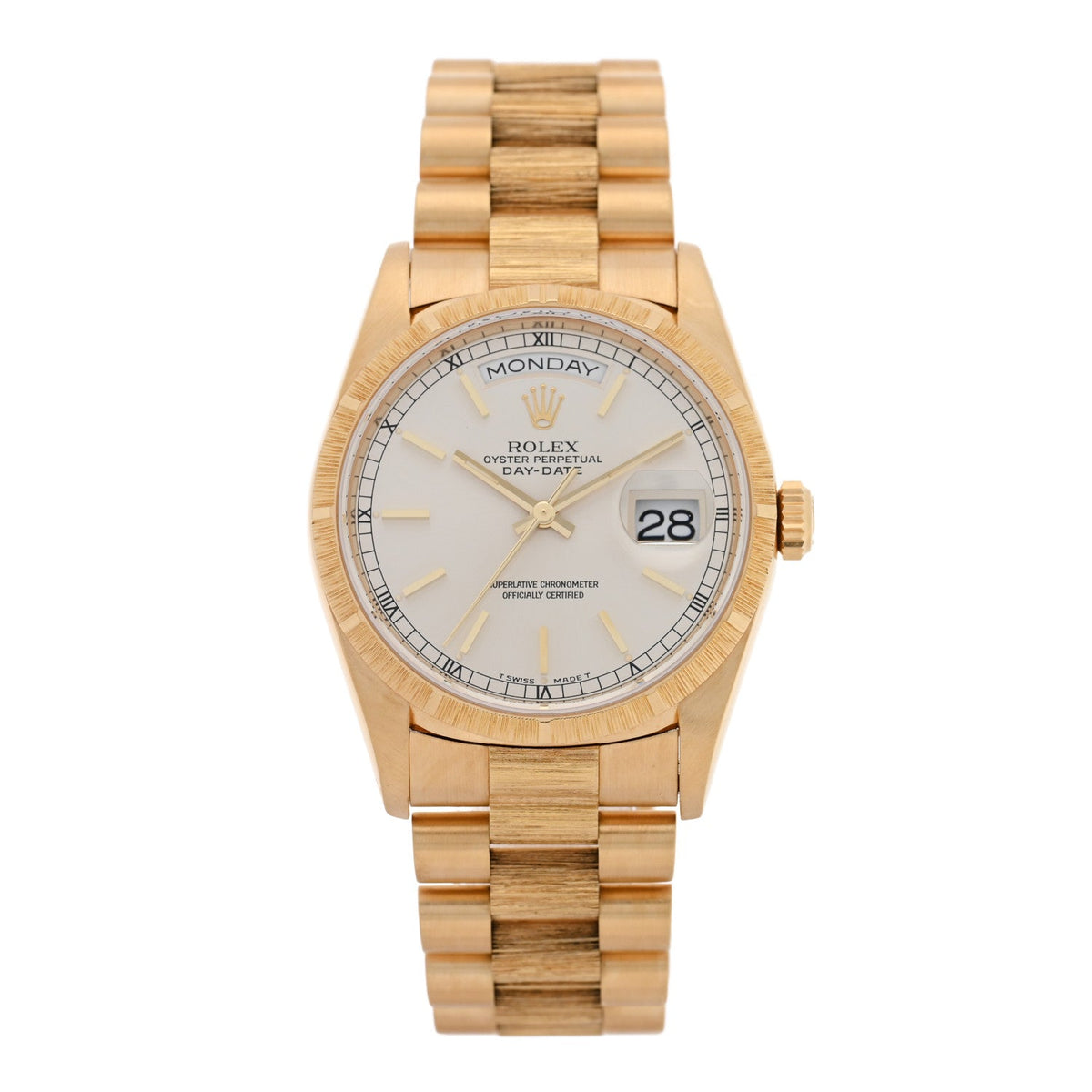 18K Yellow Gold 36mm Oyster Perpetual Day-Date President Watch Silver 18248