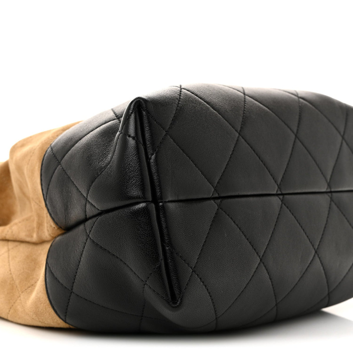 Suede Calfskin Shiny Lambskin Quilted Shopping Bag Beige Black
