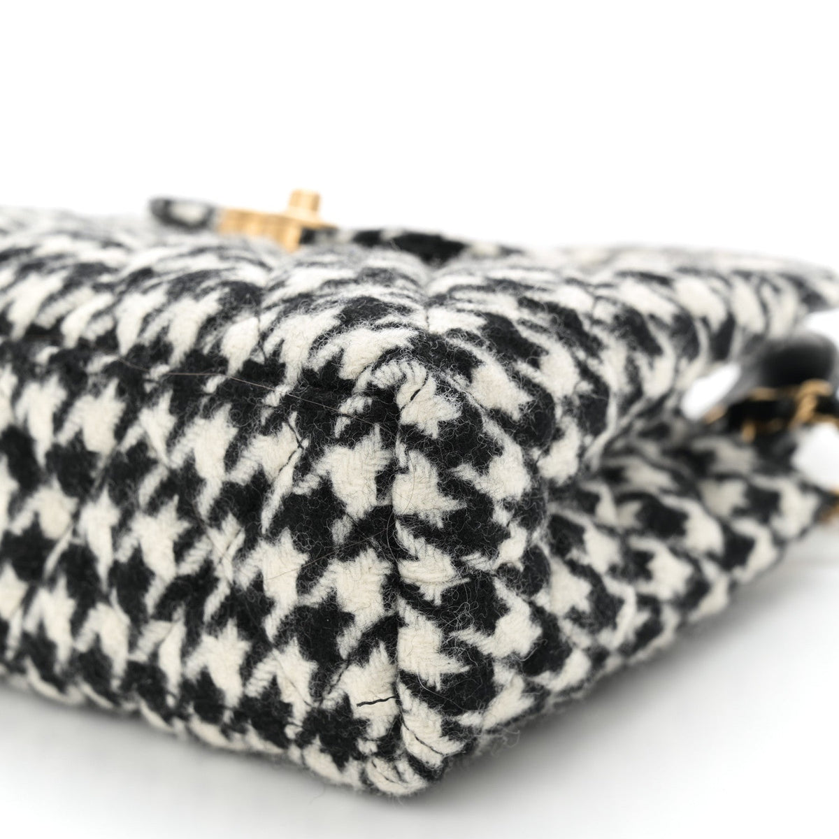 Tweed Houndstooth Quilted Nano Kelly Shopper Black White