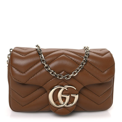 Lambskin Matelasse Mini GG Marmont Shoulder Bag Brown