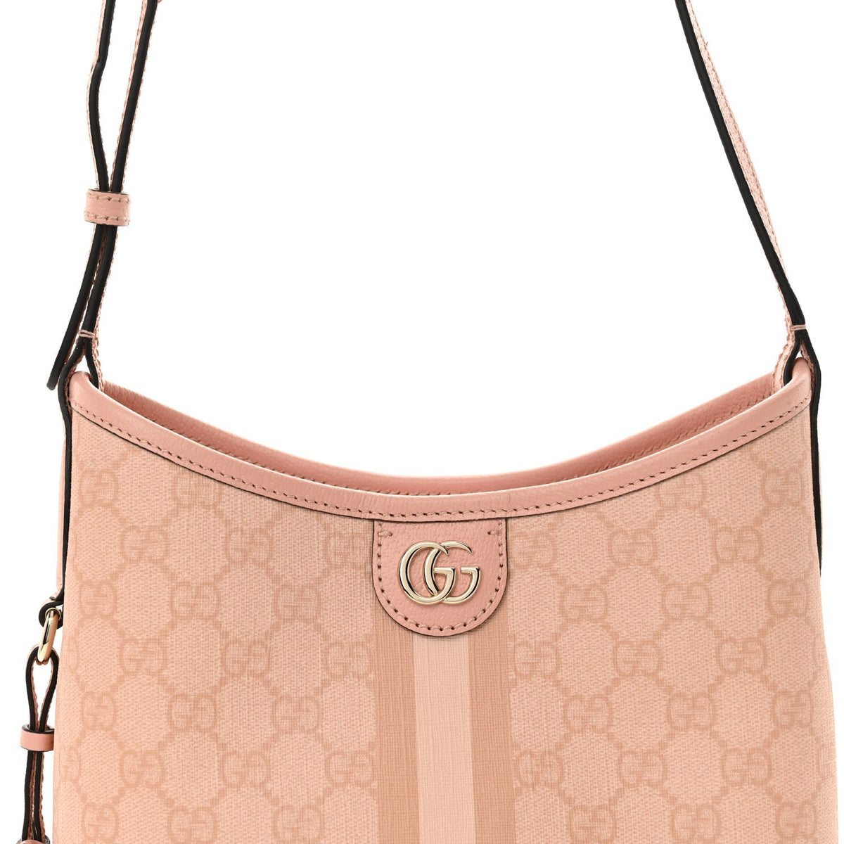 GG Supreme Monogram Textured Dollar Calfskin Web Small Ophidia Bucket Shoulder Bag Rose Pink