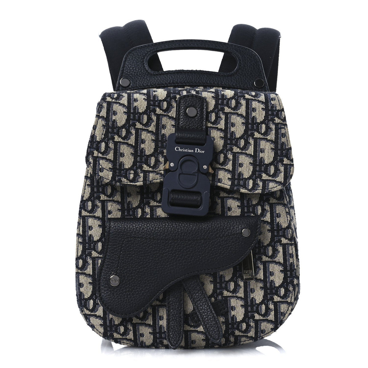 HOMME Oblique Calfskin Mens Mini Saddle Backpack Navy Blue