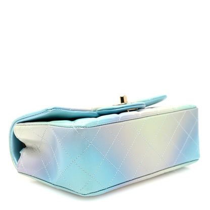 Lambskin Quilted Tie Dye Ombre Mini Rectangular Flap Blue Multicolor