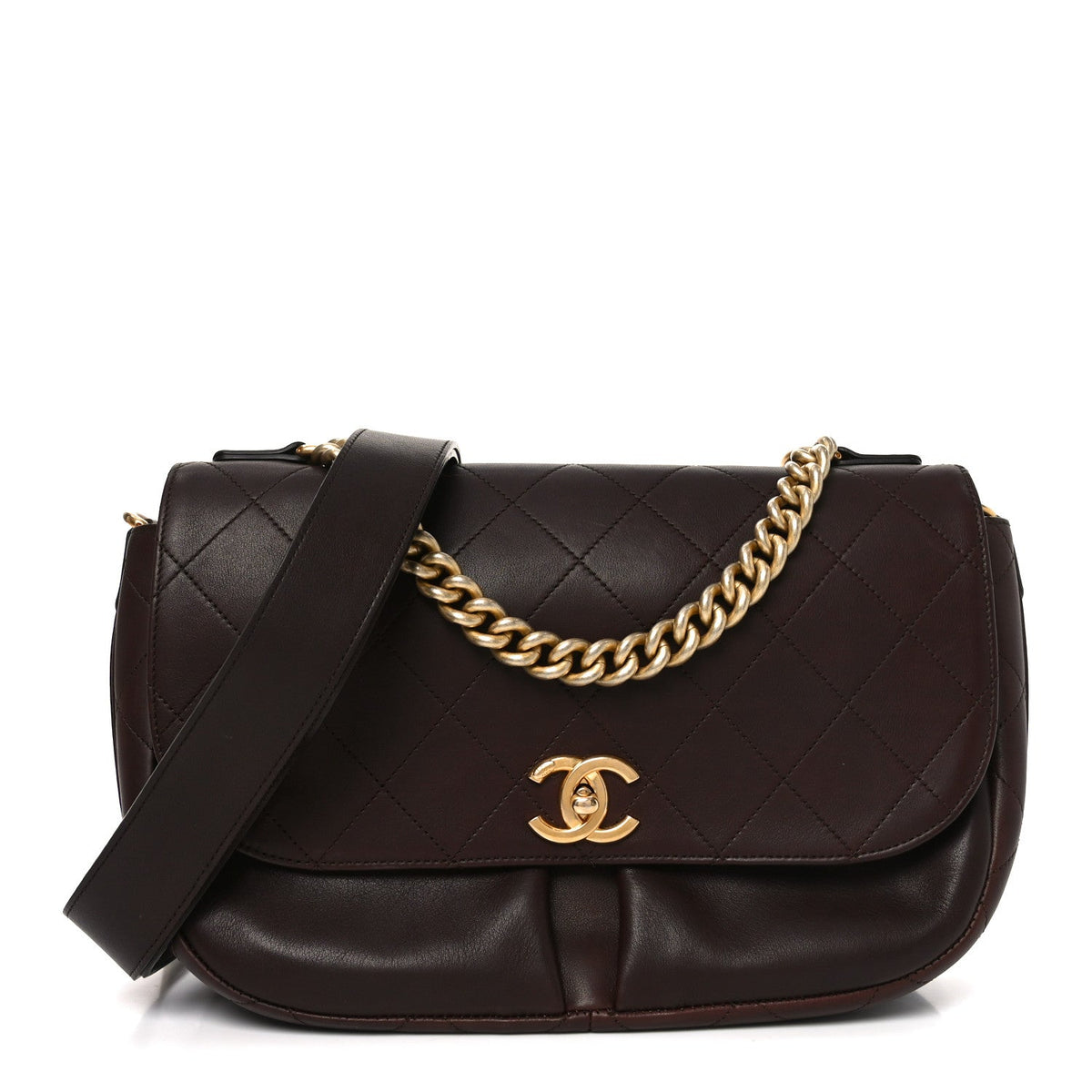 Calfskin Stitched Small Paris in Rome Messenger Brown