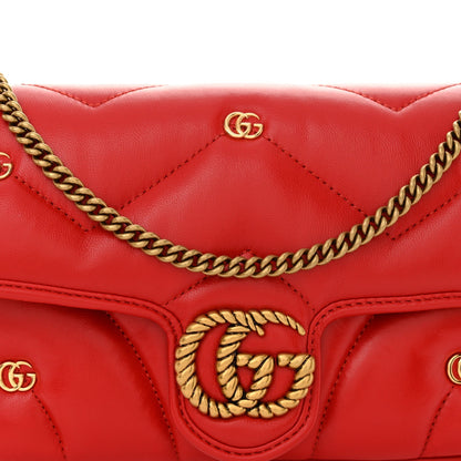 Calfskin Matelasse Double G Studs Mini Torchon GG Marmont Shoulder Bag Hibiscus Red