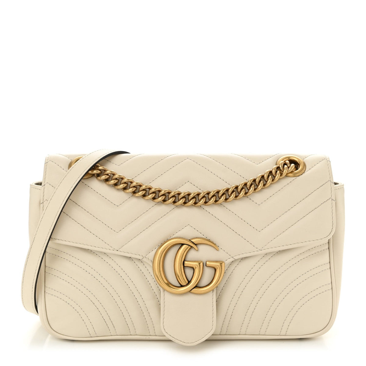 Calfskin Matelasse Small GG Marmont Shoulder Bag White