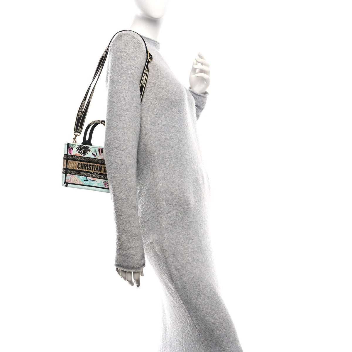 Canvas Embroidered Souvenir Saint Tropez Mini Book Tote With Strap Natural Multicolor